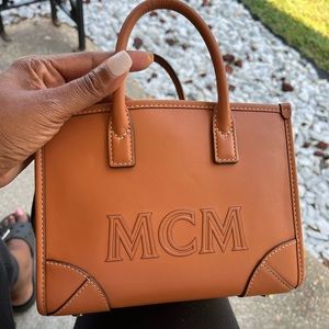 Mcm mini cognac munchen tote bag